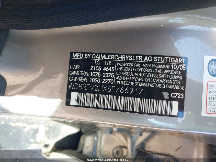 2006 Mercedes-Benz C 280 Luxury 4Matic VIN: WDBRF92HX6F766917 Lot: 43252885
