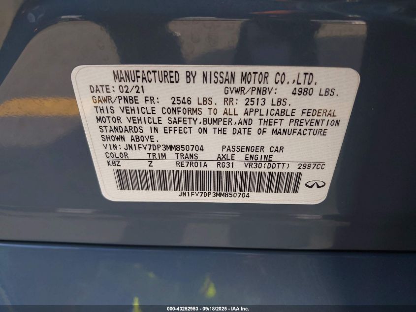 2021 Infiniti Q50 Red Sport 400 VIN: JN1FV7DP3MM850704 Lot: 43252953