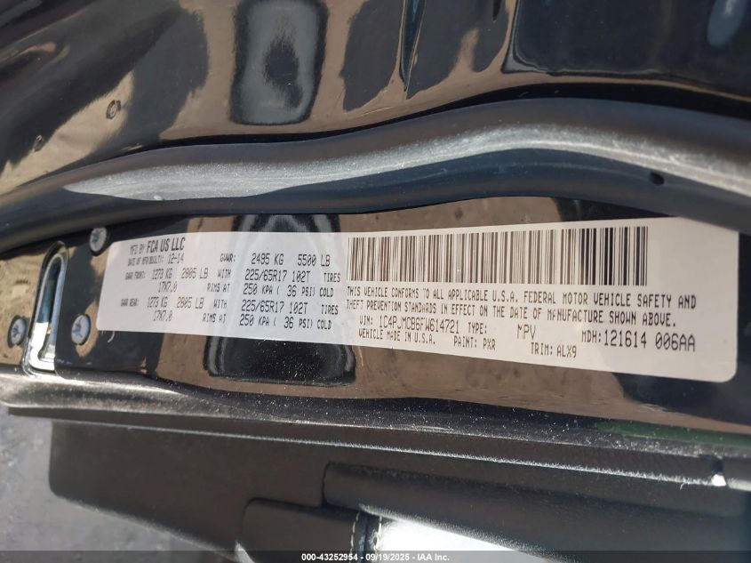 2015 Jeep Cherokee Latitude VIN: 1C4PJMCB6FW614721 Lot: 43252954