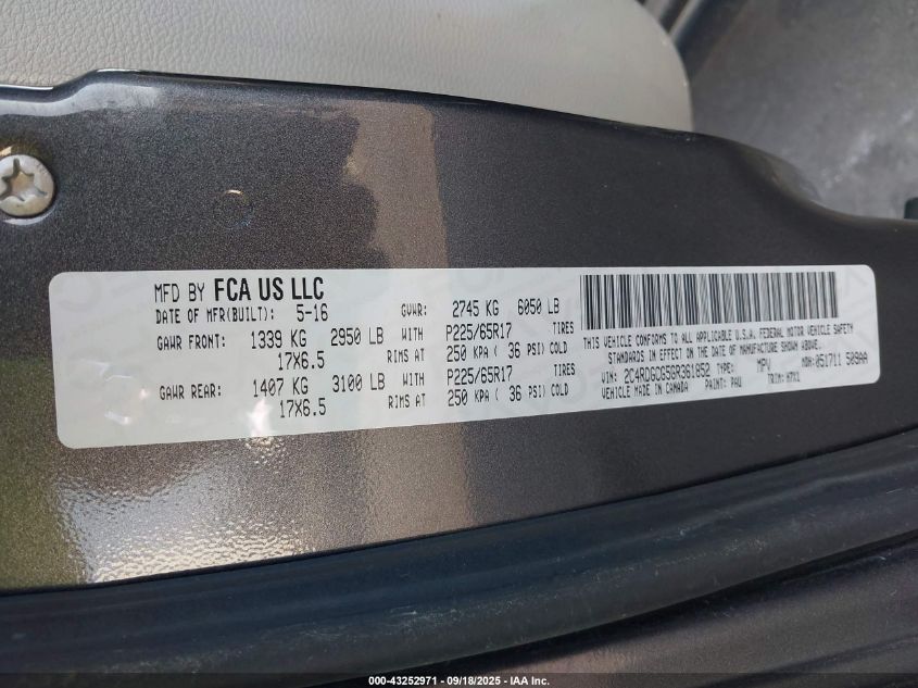 2016 Dodge Grand Caravan Sxt VIN: 2C4RDGCG5GR361852 Lot: 43252971