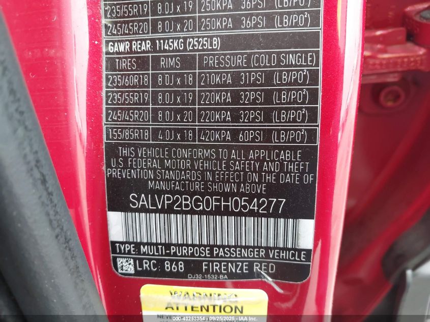 2015 Land Rover Range Rover Evoque Pure VIN: SALVP2BG0FH054277 Lot: 43253354