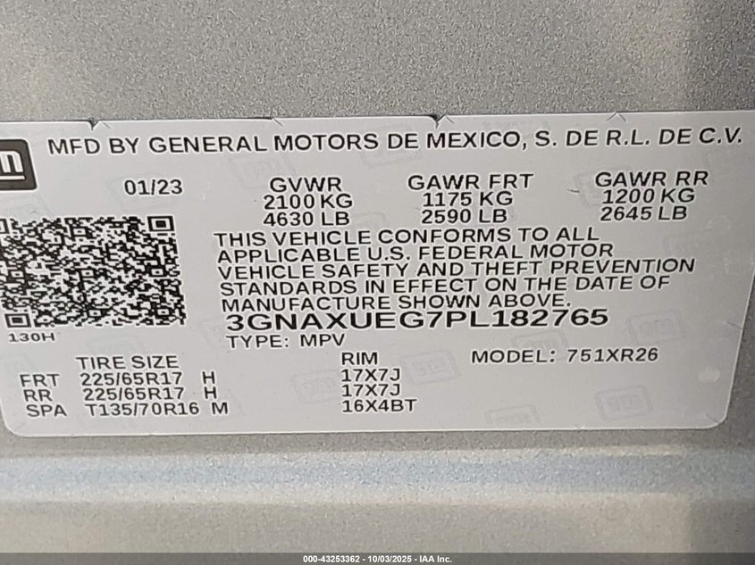 3GNAXUEG7PL182765 2023 CHEVROLET EQUINOX photo no. 9