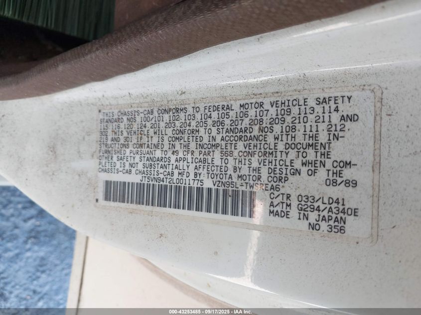 1990 Toyota Pickup Cab Chassis Super Long Wb VIN: JT5VN94T2L0011775 Lot: 43253485