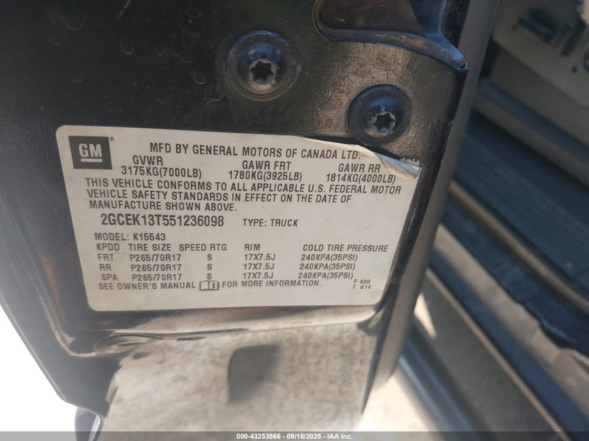 2005 Chevrolet Silverado 1500 Z71 VIN: 2GCEK13T551236098 Lot: 43253566