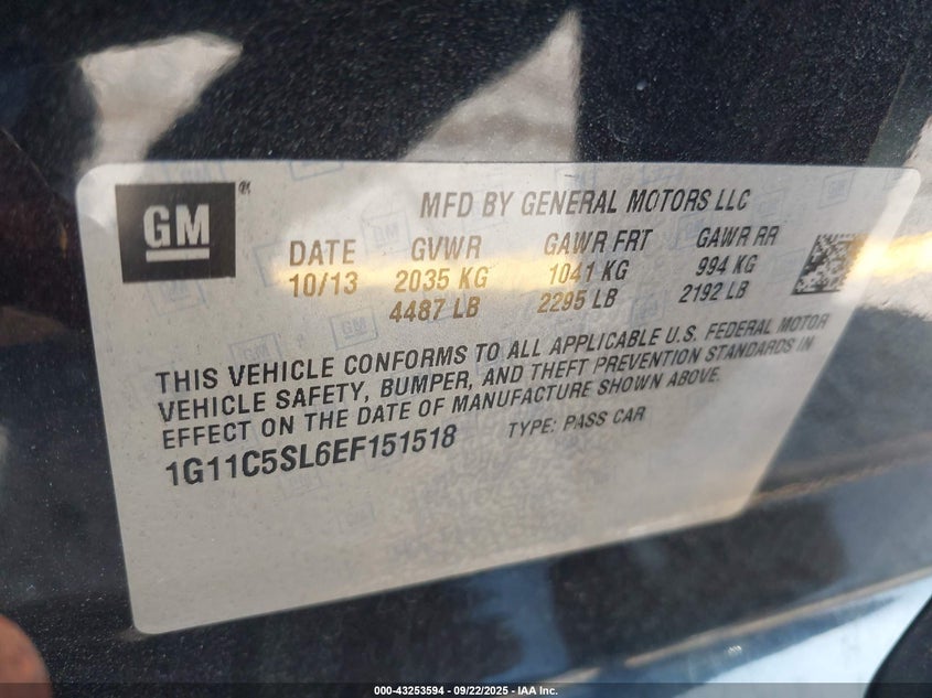 2014 CHEVROLET MALIBU 1LT - 1G11C5SL6EF151518