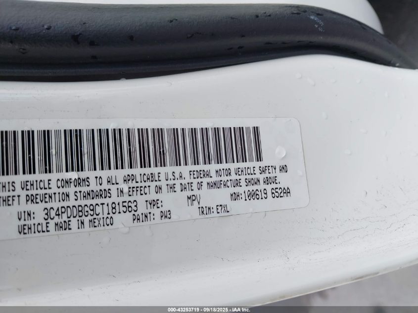 2012 Dodge Journey Sxt VIN: 3C4PDDBG9CT181563 Lot: 43253719