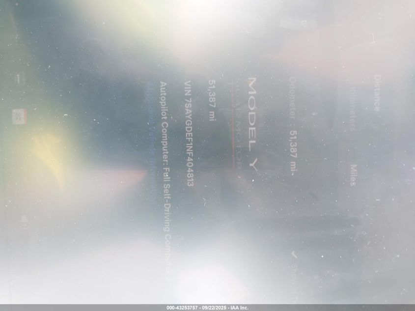 2022 Tesla Model Y Performance Dual Motor All-Wheel Drive VIN: 7SAYGDEF1NF404813 Lot: 43253757