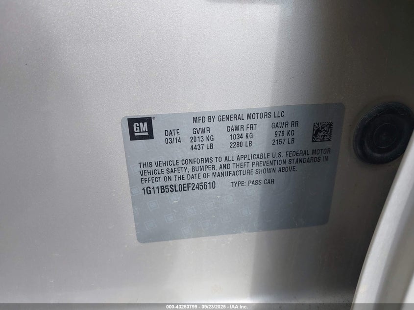 2014 CHEVROLET MALIBU 1LS - 1G11B5SL0EF245610