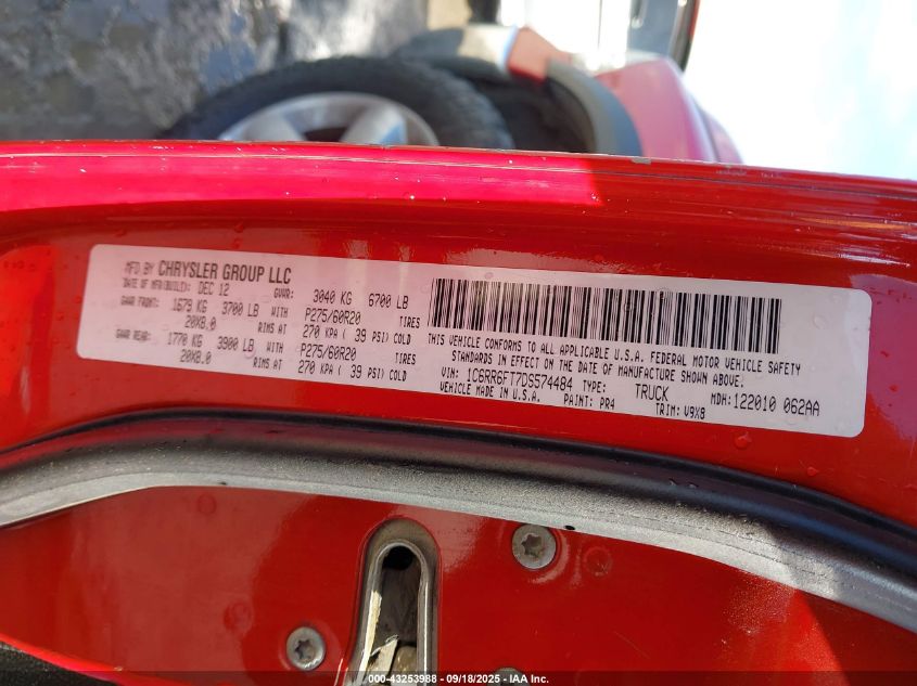 2013 Ram 1500 Express VIN: 1C6RR6FT7DS574484 Lot: 43253988