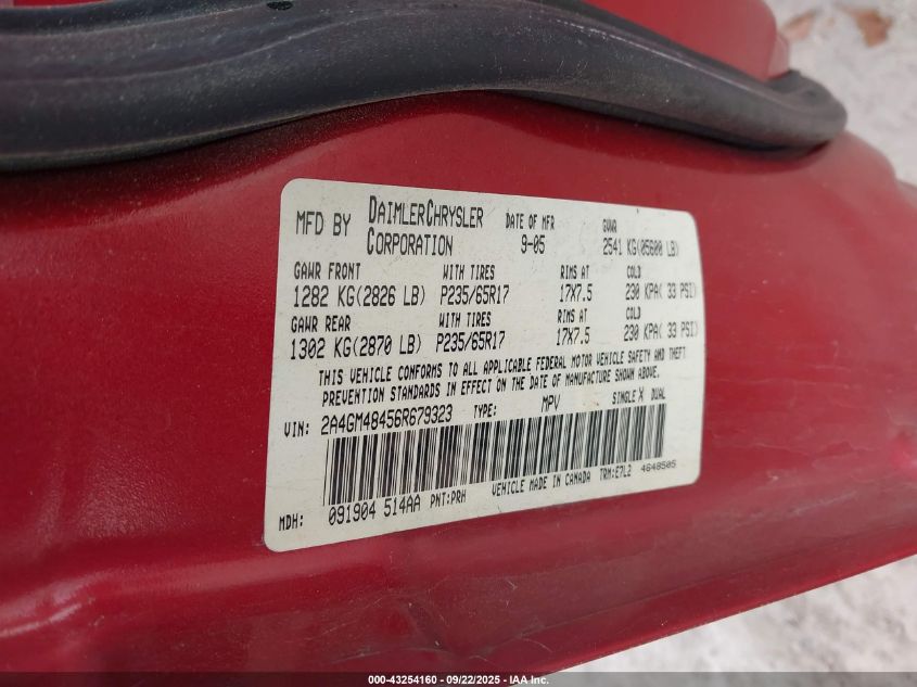 2006 Chrysler Pacifica VIN: 2A4GM48456R679323 Lot: 43254160