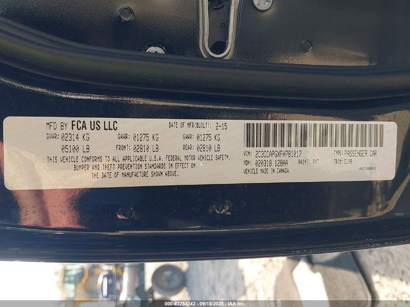 2015 Chrysler 300C Platinum VIN: 2C3CCAPGXFH781017 Lot: 43254242