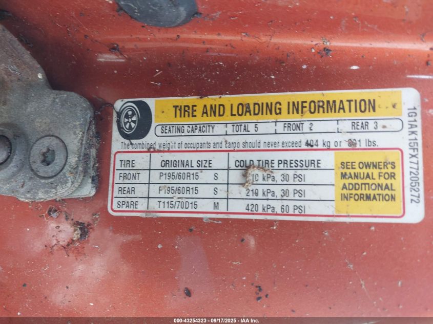 2007 Chevrolet Cobalt Ls VIN: 1G1AK15FX77205272 Lot: 43254323