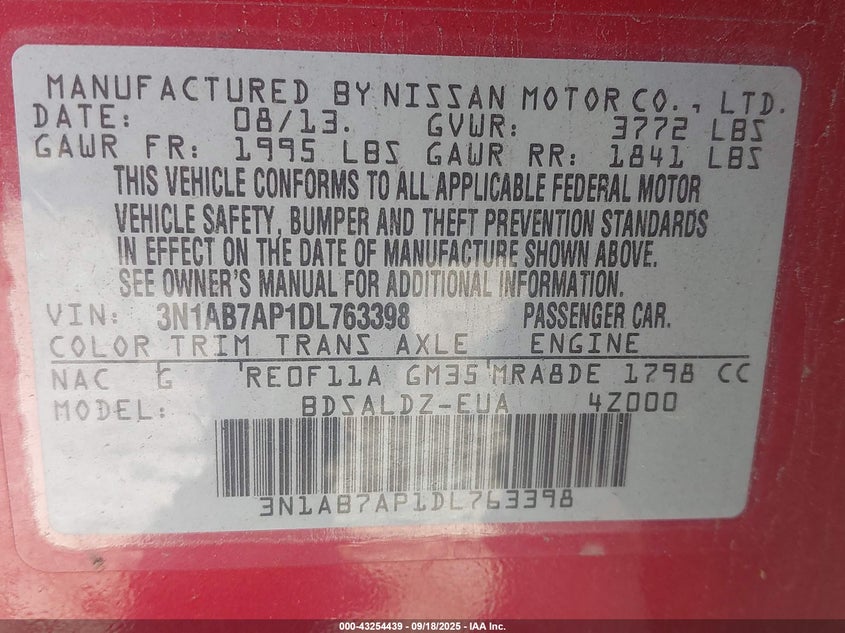 2013 NISSAN SENTRA SV - 3N1AB7AP1DL763398