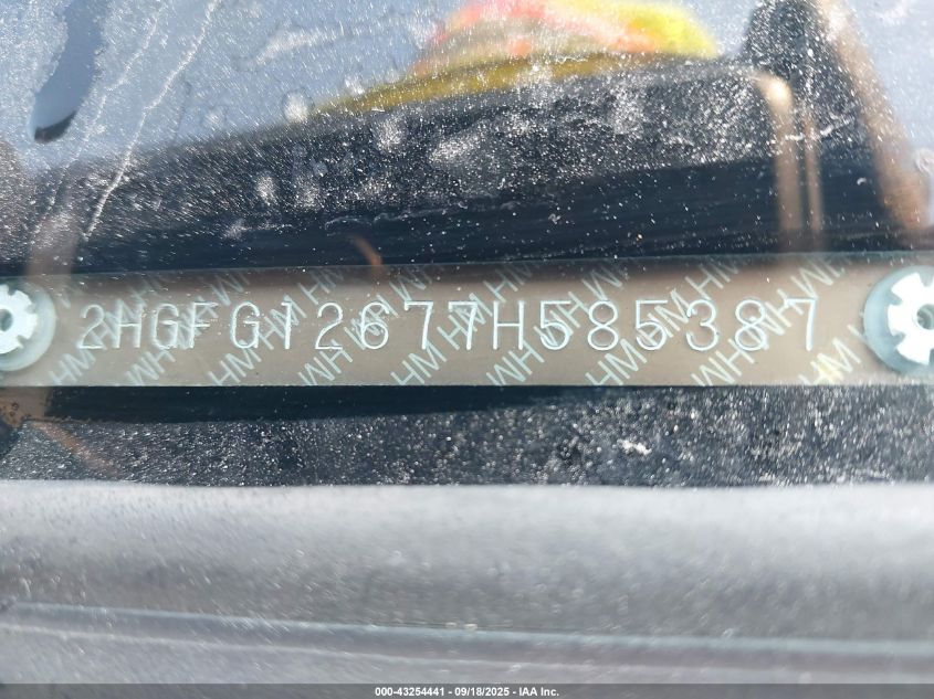 2007 Honda Civic Lx VIN: 2HGFG12677H585387 Lot: 43254441