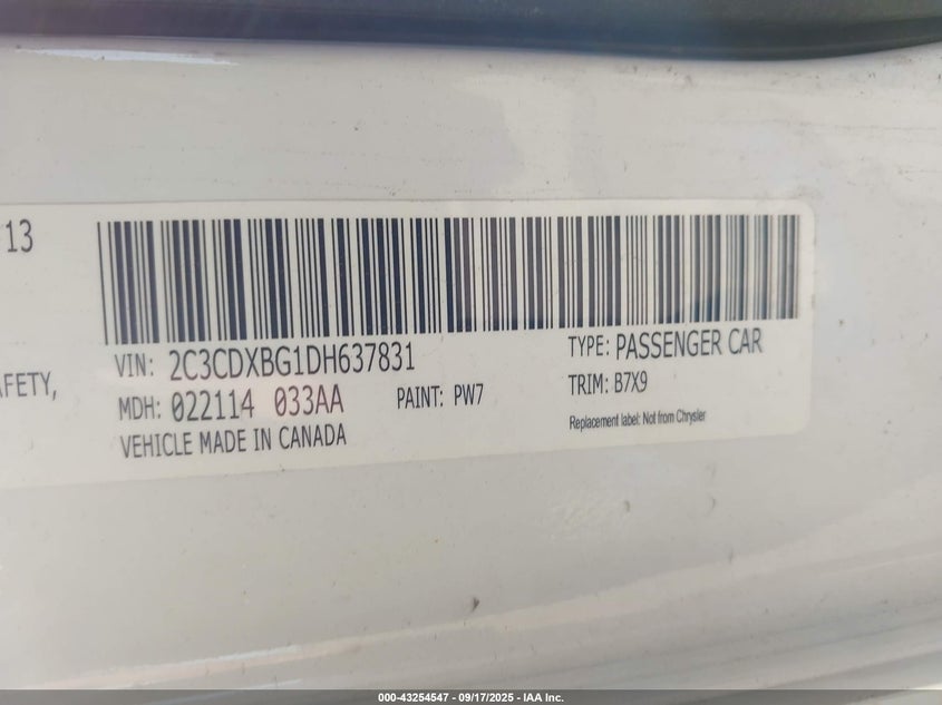 2013 DODGE CHARGER SE 2C3CDXBG1DH637831