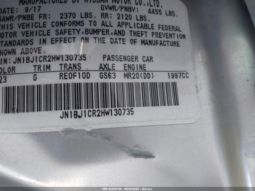 2017 Nissan Rogue Sport Sv VIN: JN1BJ1CR2HW130735 Lot: 43254746