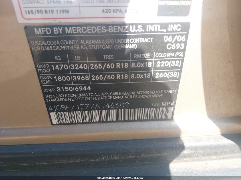 2007 Mercedes-Benz Gl 450 4Matic VIN: 4JGBF71E77A146602 Lot: 43254865