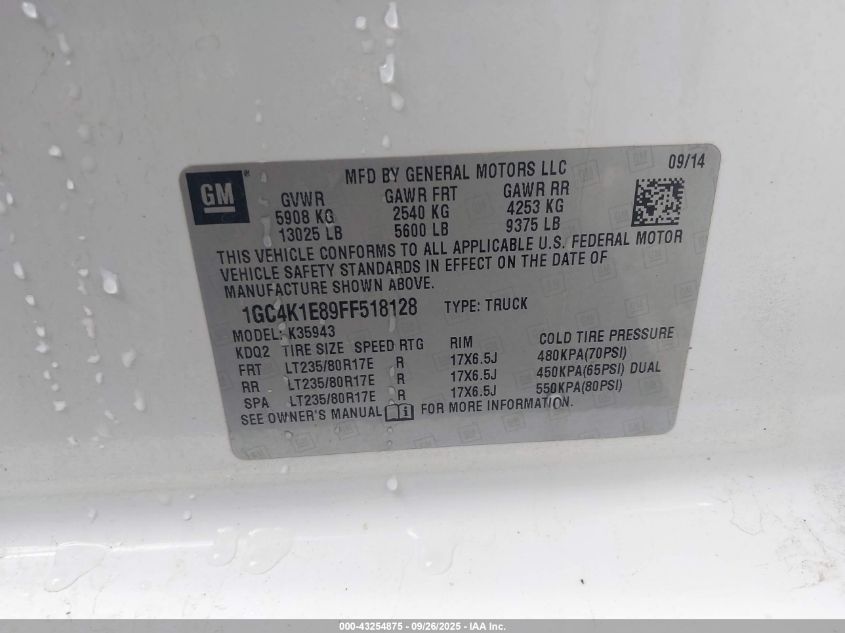 2015 Chevrolet Silverado 3500Hd High Country VIN: 1GC4K1E89FF518128 Lot: 43254875