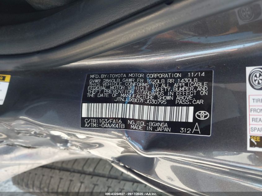 2015 Scion Iq VIN: JTNJJXB07FJ030795 Lot: 43254927