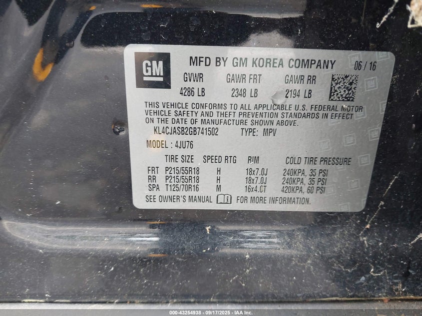 2016 BUICK ENCORE - KL4CJASB2GB741502