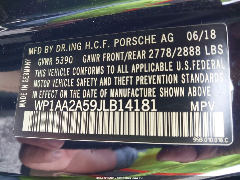 2018 Porsche Macan Sport Edition VIN: WP1AA2A59JLB14181 Lot: 43255103