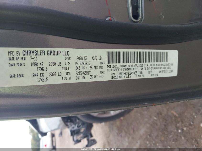 2011 Jeep Compass VIN: 1J4NF1FB9BD249325 Lot: 43255177