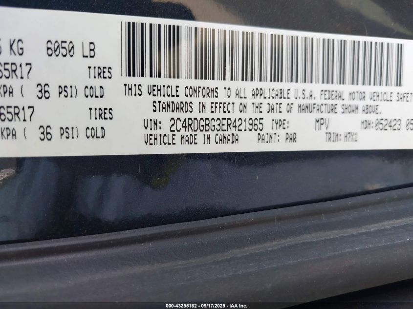 2014 Dodge Grand Caravan American Value Pkg VIN: 2C4RDGBG3ER421965 Lot: 43255182