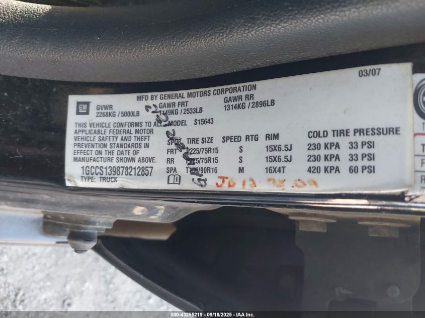 2007 Chevrolet Colorado Lt VIN: 1GCCS139878212857 Lot: 43255219