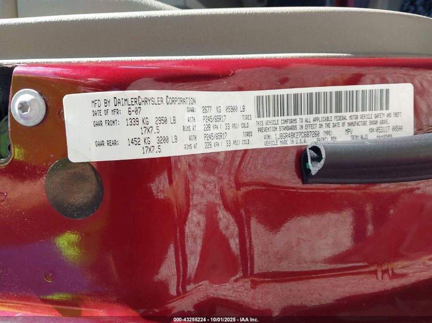 2007 Jeep Grand Cherokee Laredo VIN: 1J8GR48K27C687260 Lot: 43255224