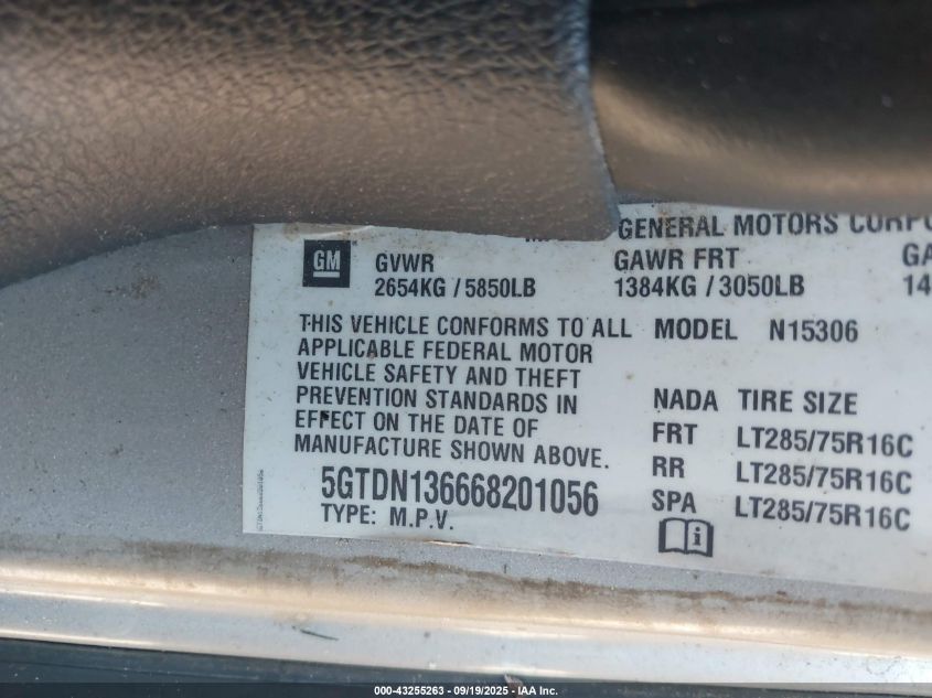 2006 Hummer H3 Suv VIN: 5GTDN136668201056 Lot: 43255263