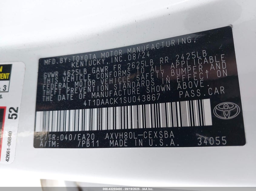 2025 TOYOTA CAMRY SE - 4T1DAACK1SU043867