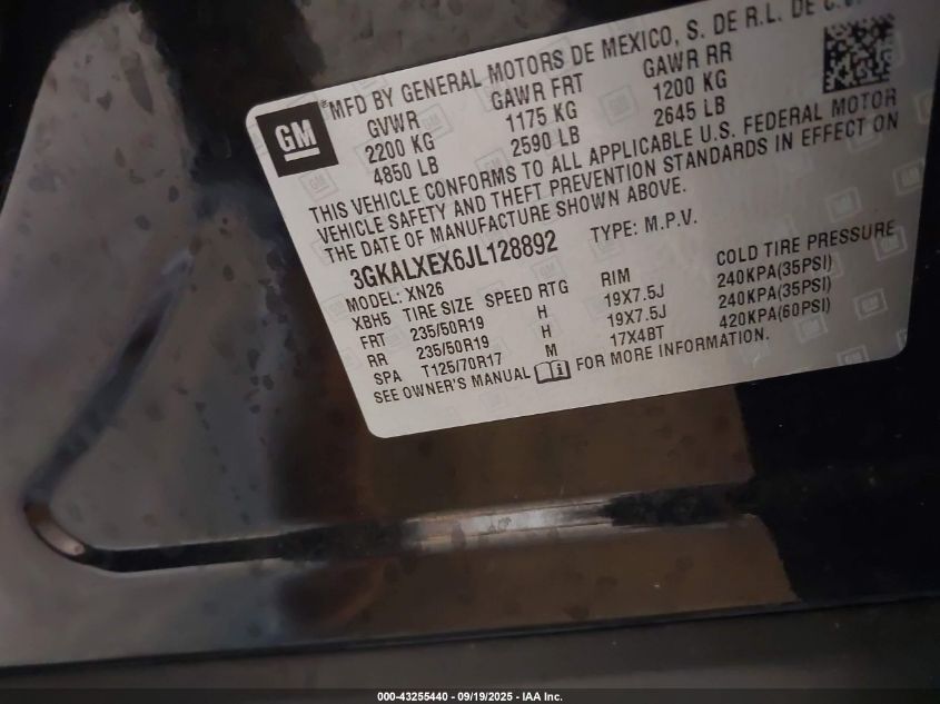 2018 GMC Terrain Denali VIN: 3GKALXEX6JL128892 Lot: 43255440