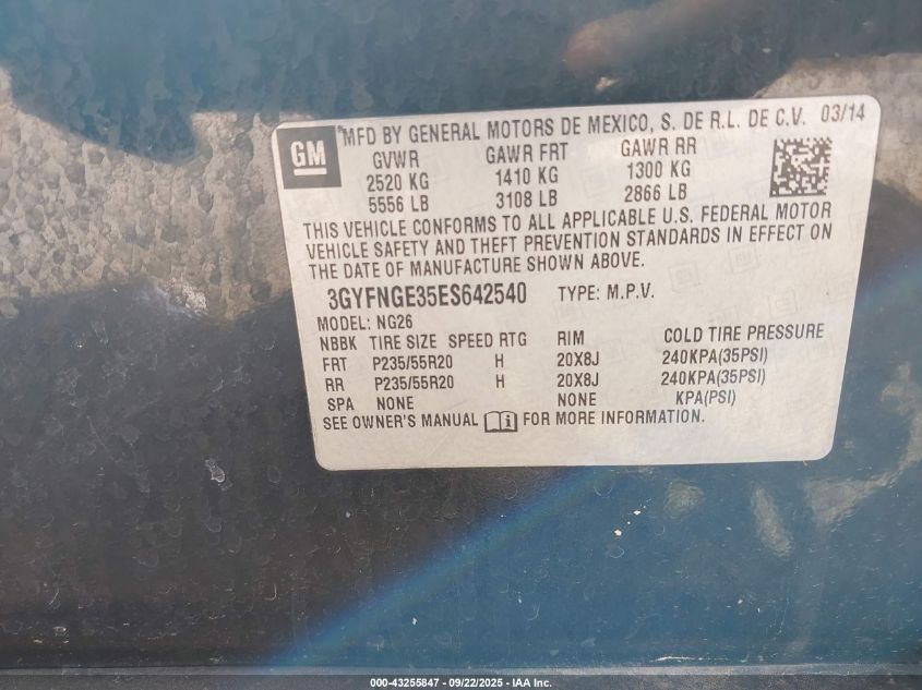 2014 Cadillac Srx Premium Collection VIN: 3GYFNGE35ES642540 Lot: 43255847