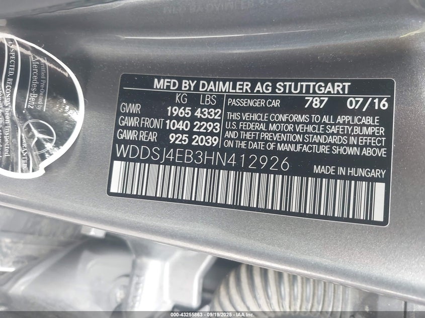 2017 MERCEDES-BENZ CLA 250 - WDDSJ4EB3HN412926