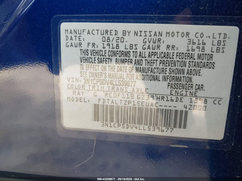 2020 Nissan Kicks Sr Xtronic Cvt VIN: 3N1CP5DV4LL539677 Lot: 43255871