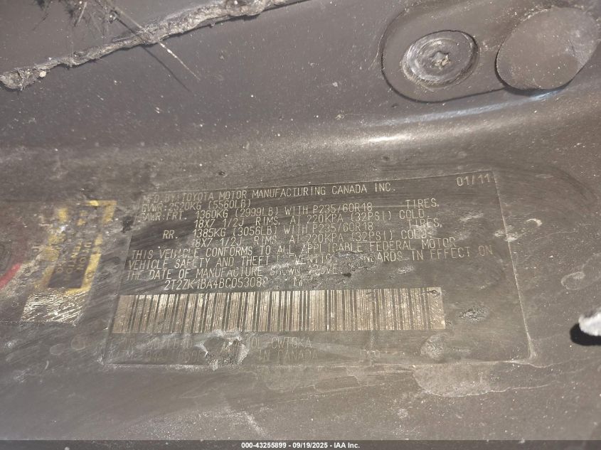 2011 Lexus Rx 350 VIN: 2T2ZK1BA4BC053088 Lot: 43255899