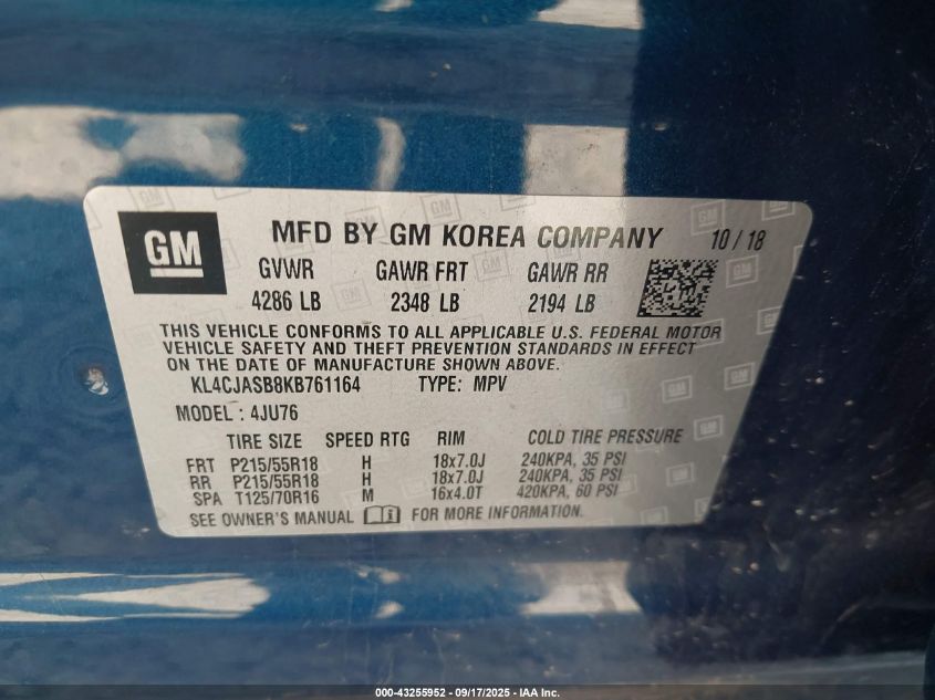 2019 Buick Encore Fwd Preferred VIN: KL4CJASB8KB761164 Lot: 43255952