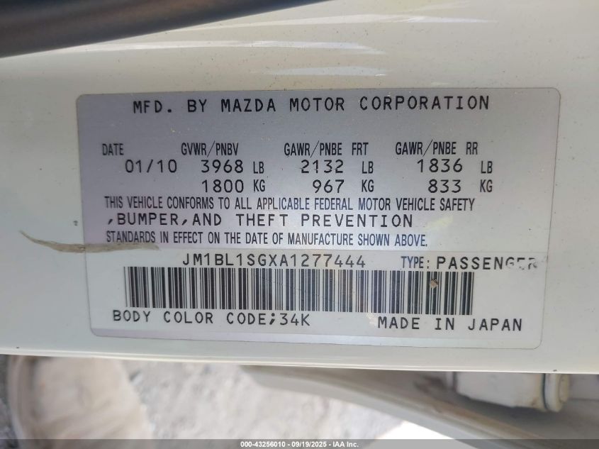 2010 Mazda Mazda3 VIN: JM1BL1SGXA1277444 Lot: 43256010