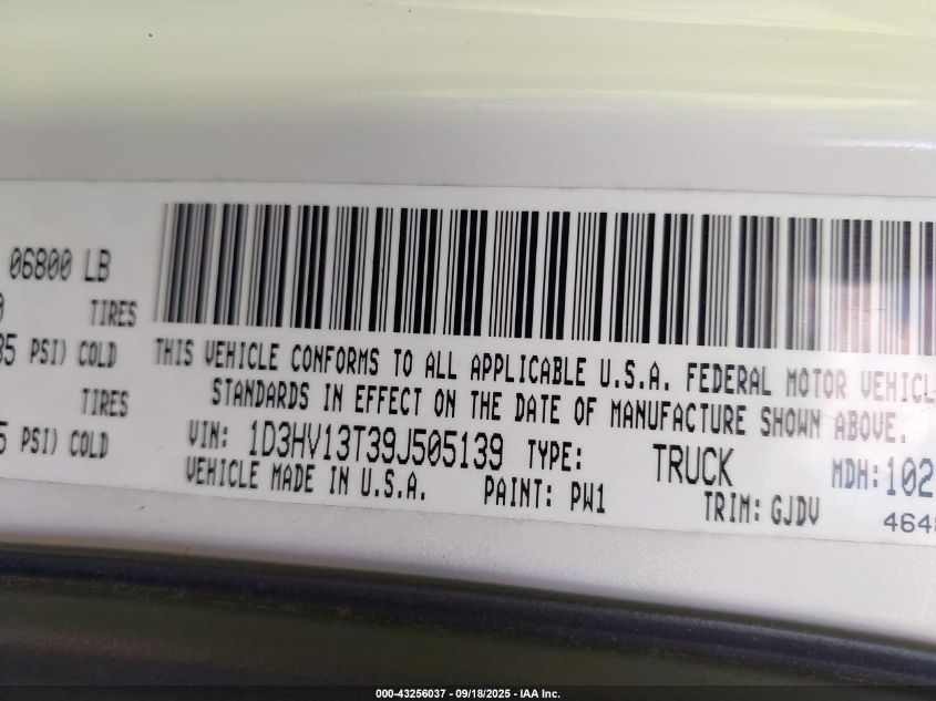 2009 Dodge Ram 1500 Laramie VIN: 1D3HV13T39J505139 Lot: 43256037