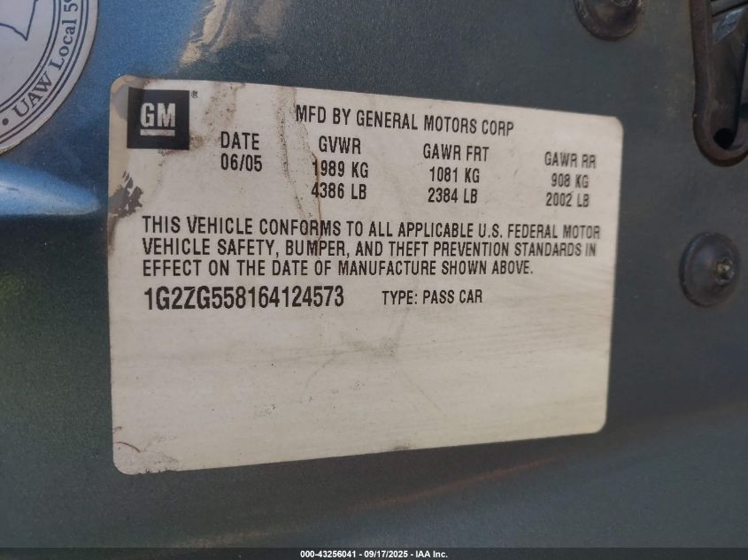 2006 Pontiac G6 VIN: 1G2ZG558164124573 Lot: 43256041