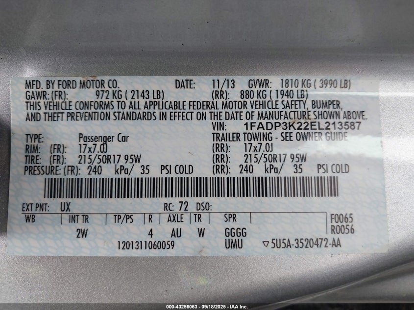 2014 FORD FOCUS SE - 1FADP3K22EL213587