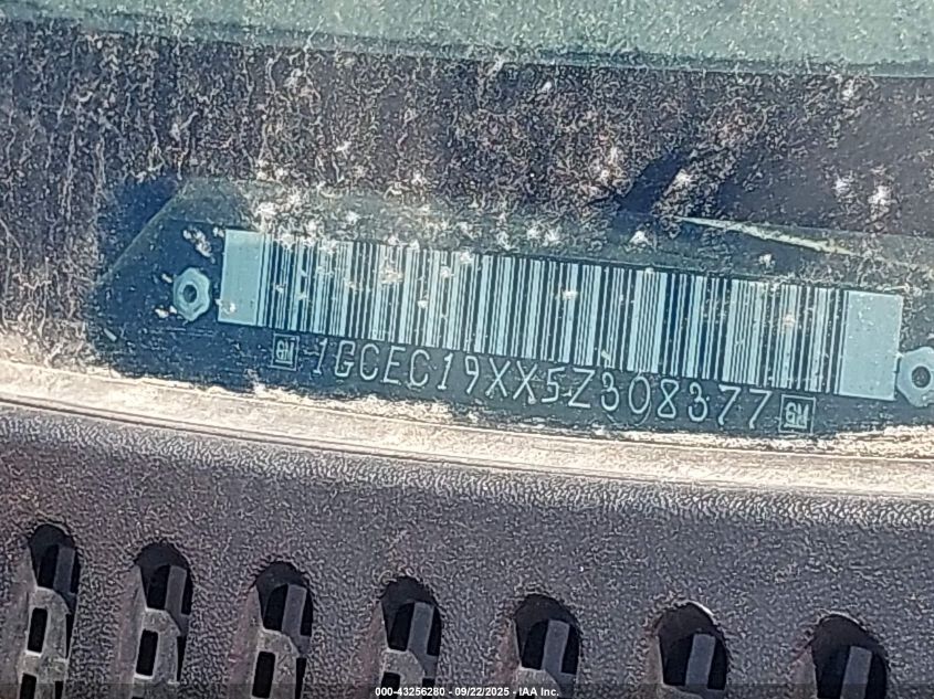 2005 Chevrolet Silverado 1500 Work Truck VIN: 1GCEC19XX5Z308377 Lot: 43256280