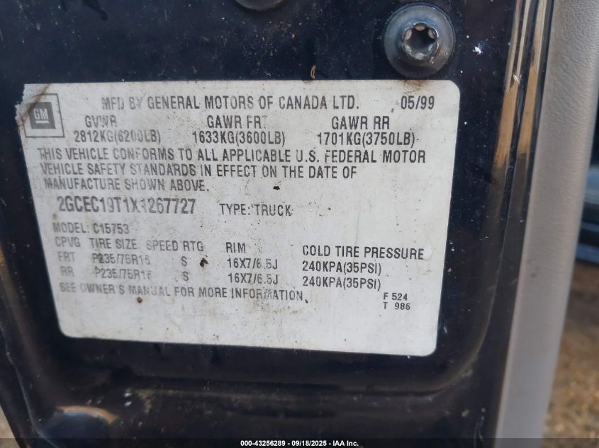 1999 Chevrolet Silverado 1500 Ls VIN: 2GCEC19T1X1267727 Lot: 43256289