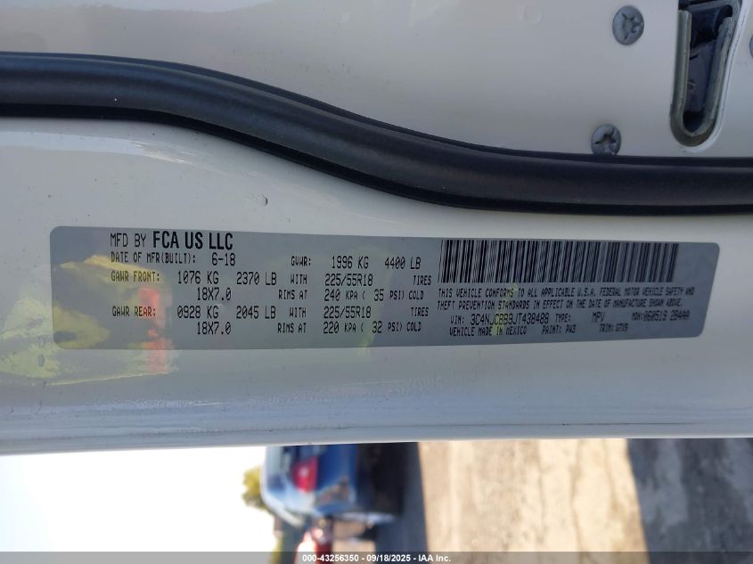 2018 Jeep Compass Altitude Fwd VIN: 3C4NJCBB9JT438488 Lot: 43256350