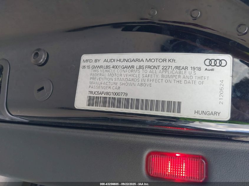 2016 Audi Tt 2.0T VIN: TRUC5AFV8G1000779 Lot: 43256685