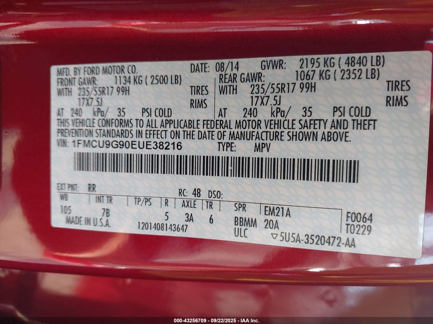 2014 FORD ESCAPE SE - 1FMCU9G90EUE38216