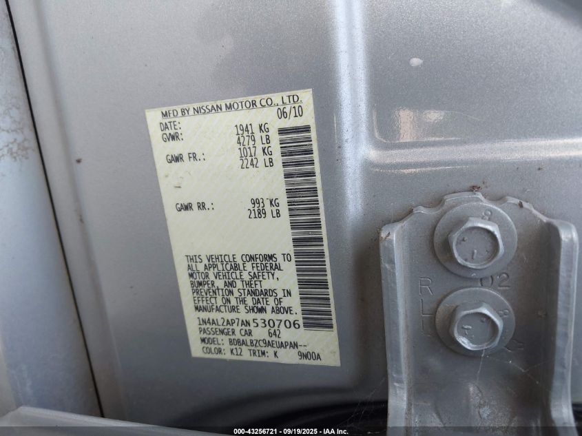 2010 Nissan Altima 2.5 S VIN: 1N4AL2AP7AN530706 Lot: 43256721
