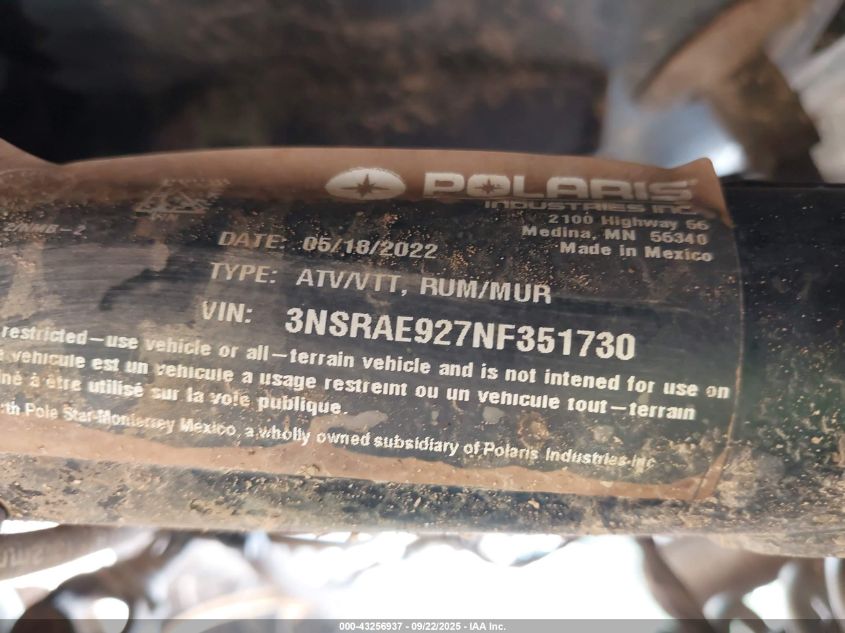 2022 Polaris Rzr Pro Xp Sport VIN: 3NSRAE927NF351730 Lot: 43256937