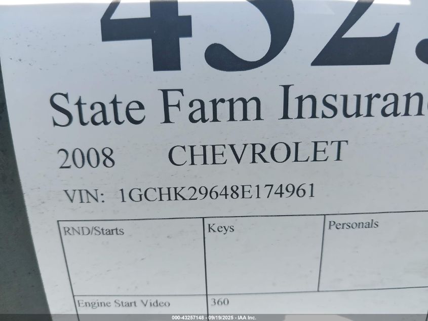 2008 Chevrolet Silverado K2500 Heavy Duty VIN: 1GCHK29648E174961 Lot: 43257148