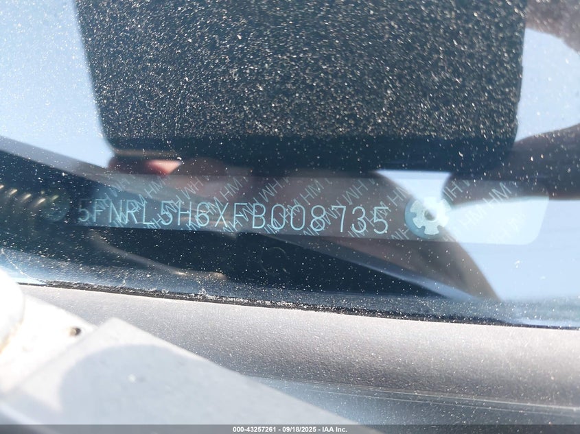 2015 Honda Odyssey Ex-L VIN: 5FNRL5H6XFB008735 Lot: 43257261